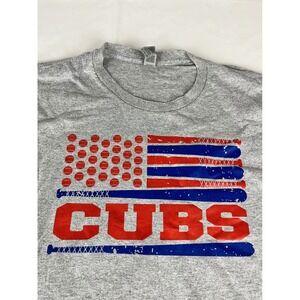 Chicago Cubs Baseball USA Flag Graphic T-Shirt Gildan XL Gray‎ Red Blue